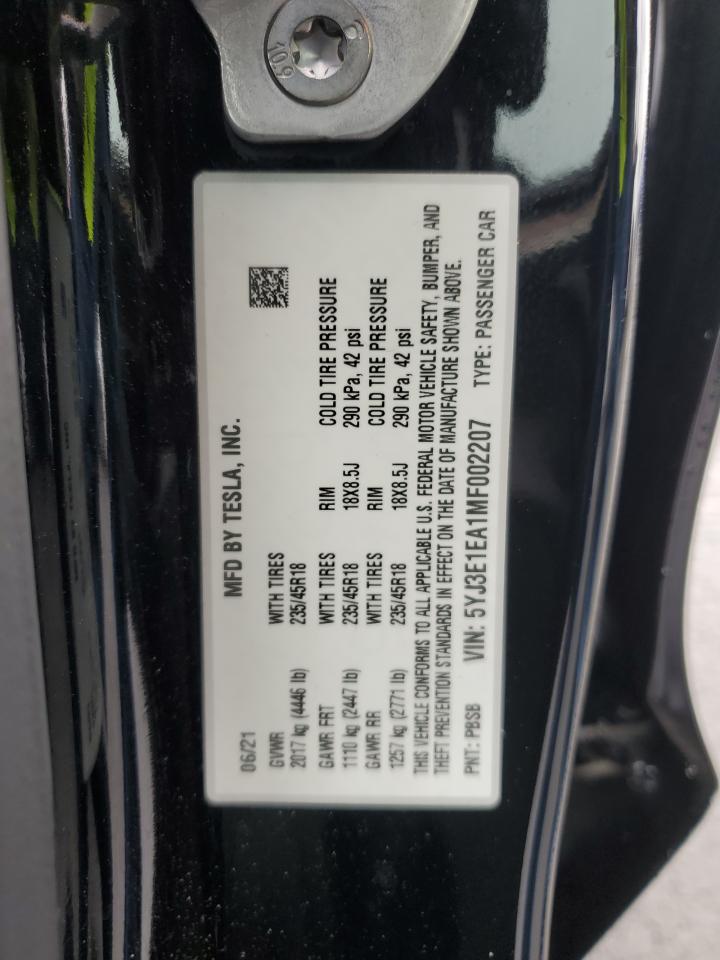 VIN 5YJ3E1EA1MF002207 2021 TESLA MODEL 3 no.12