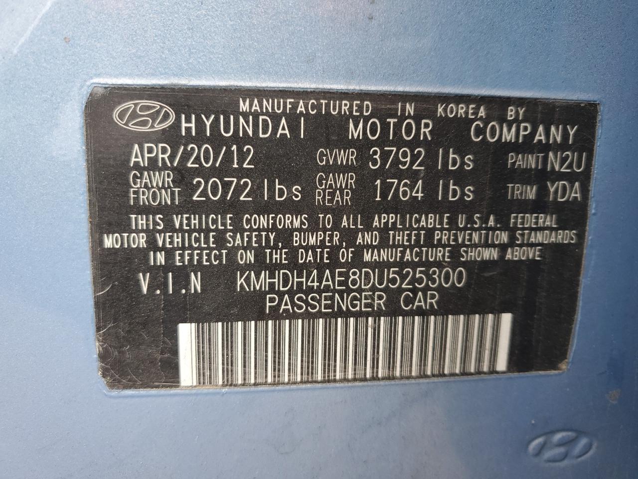 2012 Hyundai Elantra Gls VIN: KMHDH4AE8DU525300 Lot: 80957524