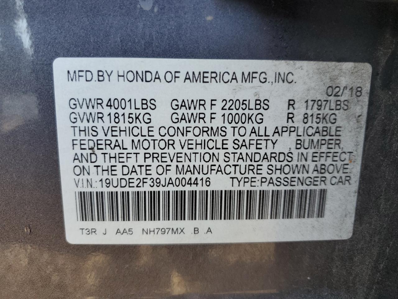 VIN 19UDE2F39JA004416 2018 ACURA ILX no.13