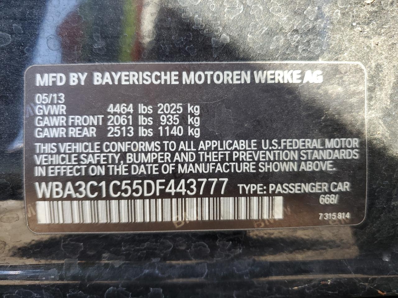 VIN WBA3C1C55DF443777 2013 BMW 3 SERIES no.12