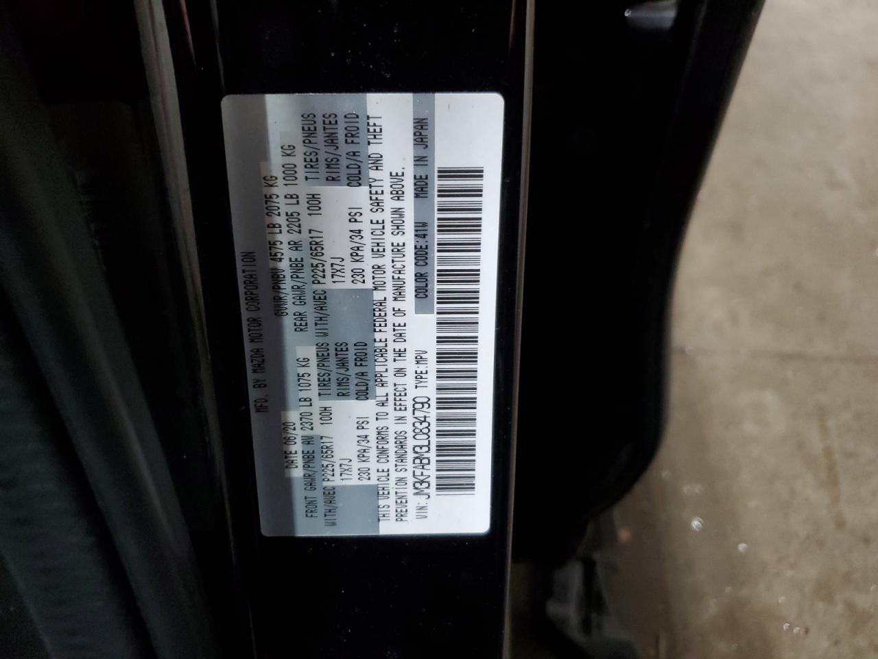 2020 Mazda Cx-5 Sport VIN: JM3KFABM3L0834790 Lot: 80527354