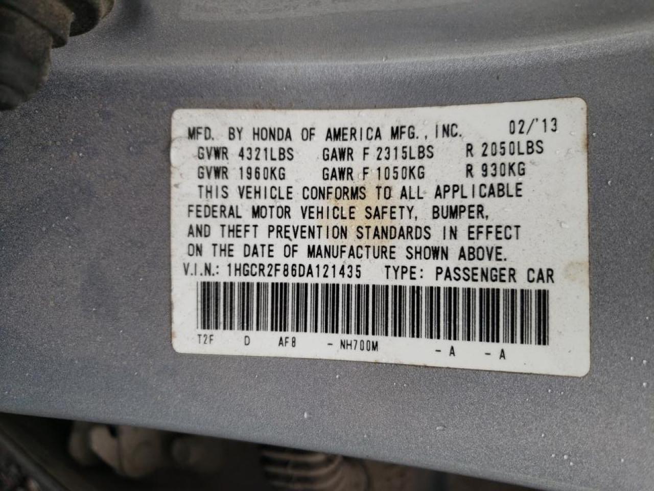 VIN 1HGCR2F86DA121435 2013 HONDA ACCORD no.12