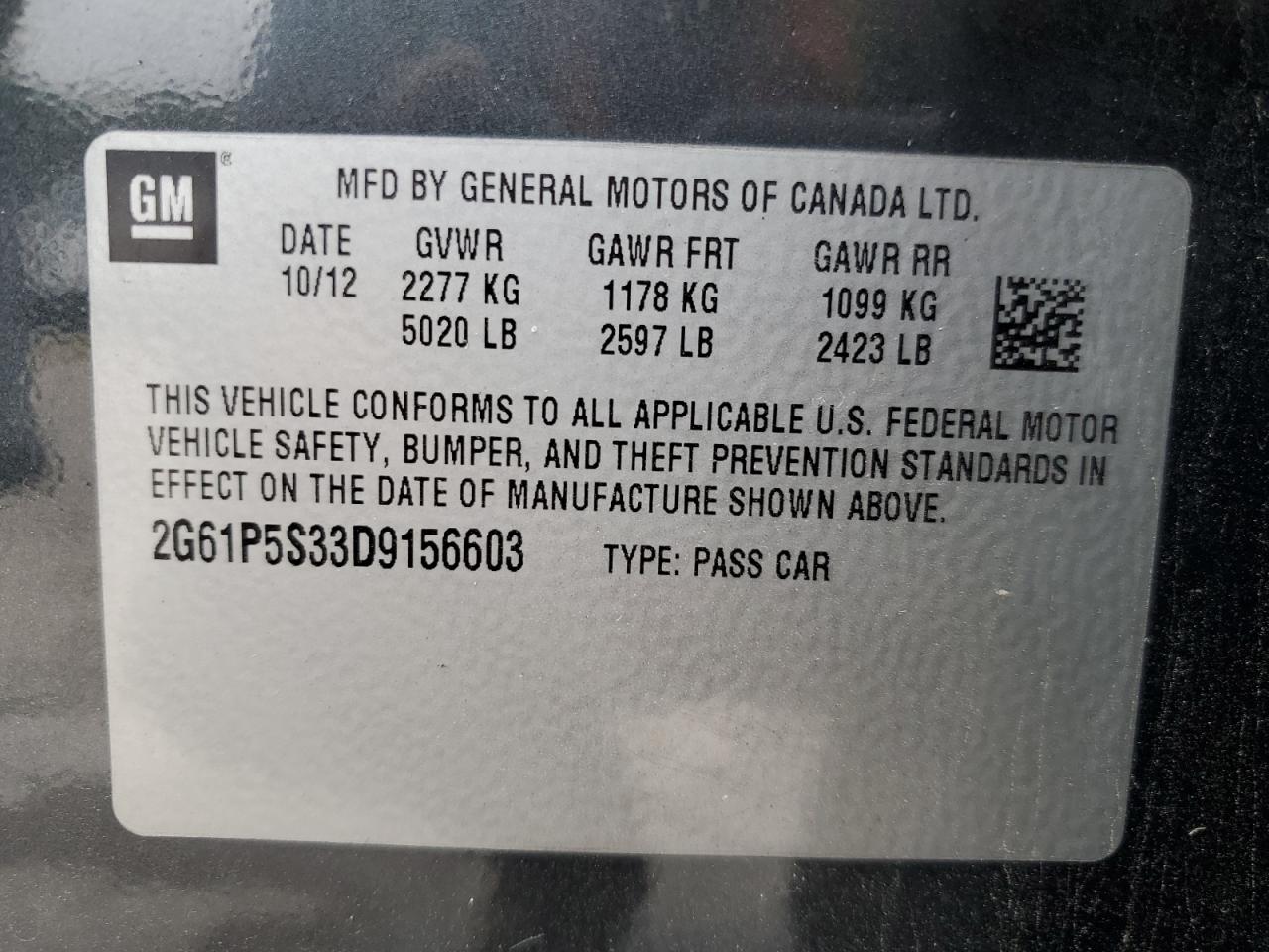 2013 Cadillac Xts Luxury Collection VIN: 2G61P5S33D9156603 Lot: 78672334