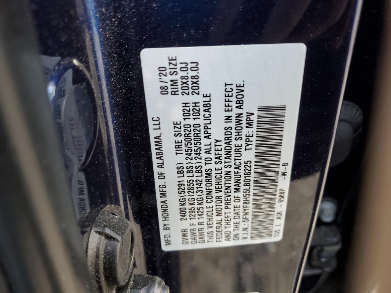 2020 Honda Passport Exl VIN: 5FNYF8H55LB018225 Lot: 80996174