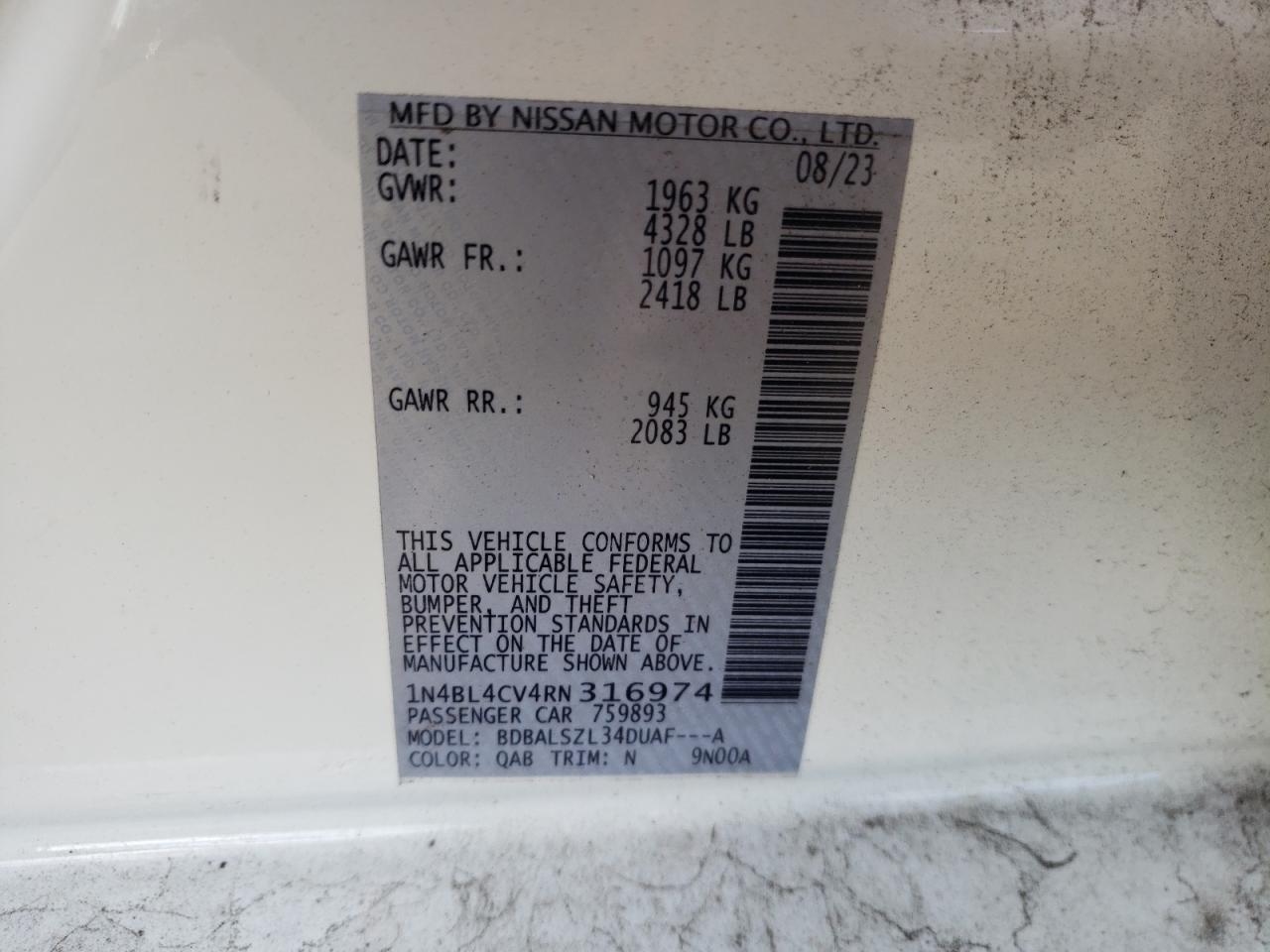 VIN 1N4BL4CV4RN316974 2024 NISSAN ALTIMA no.12