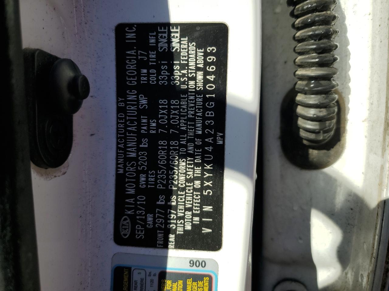 2011 Kia Sorento Ex VIN: 5XYKU4A23BG104693 Lot: 92986215