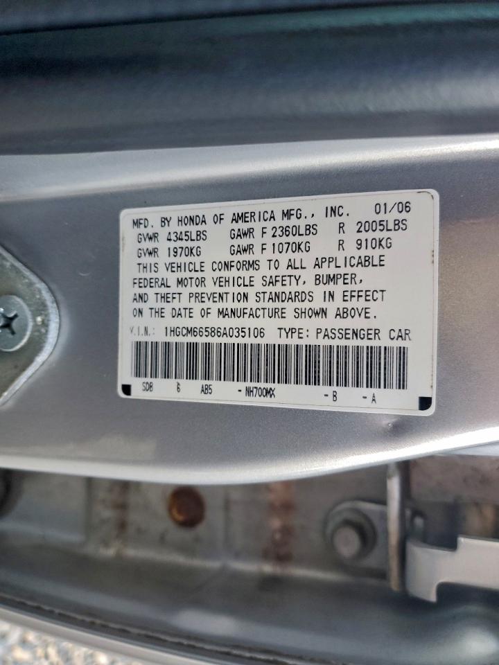 2006 Honda Accord Ex VIN: 1HGCM66586A035106 Lot: 93719675