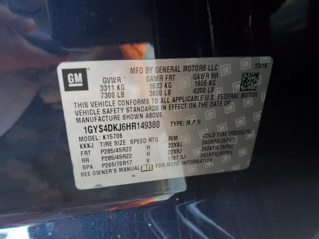 2017 Cadillac Escalade Platinum VIN: 1GYS4DKJ6HR149380 Lot: 82686685