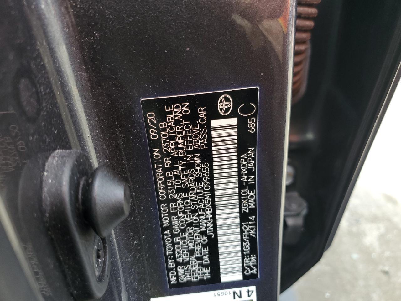 2021 Toyota C-Hr Xle VIN: JTNKHMBX5M1099655 Lot: 91024615