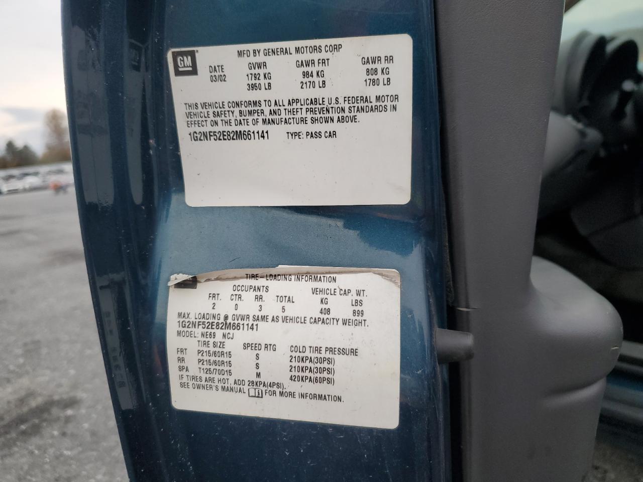 2002 Pontiac Grand Am Se1 VIN: 1G2NF52E82M661141 Lot: 92067465