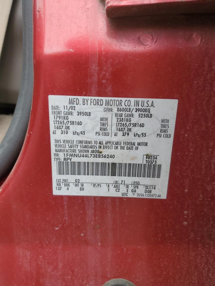 2003 Ford Excursion Eddie Bauer VIN: 1FMNU44L73EB56240 Lot: 93454445