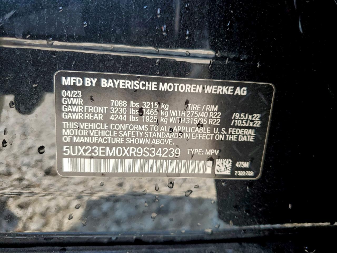 2024 BMW X7 xDrive40I VIN: 5UX23EM0XR9S34239 Lot: 93676665