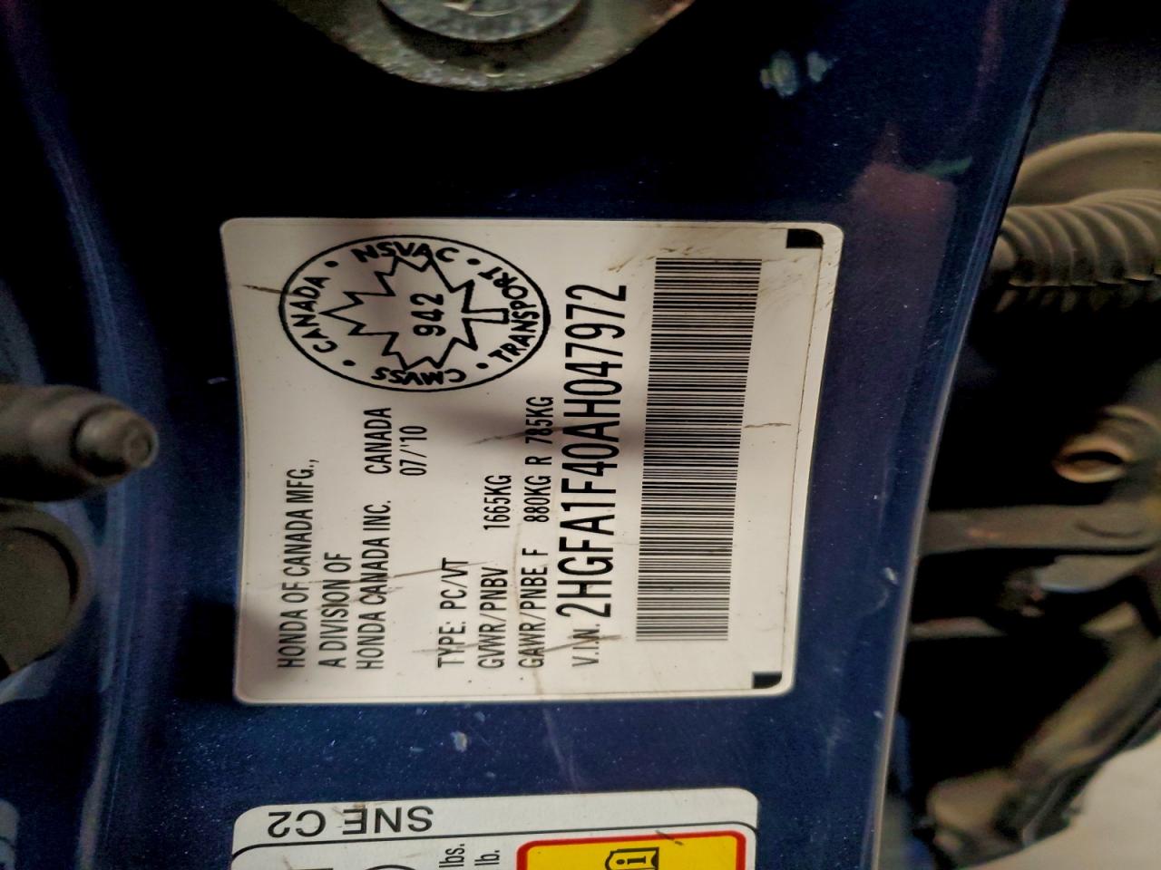 2010 Honda Civic Dx-G VIN: 2HGFA1F40AH047972 Lot: 94657145