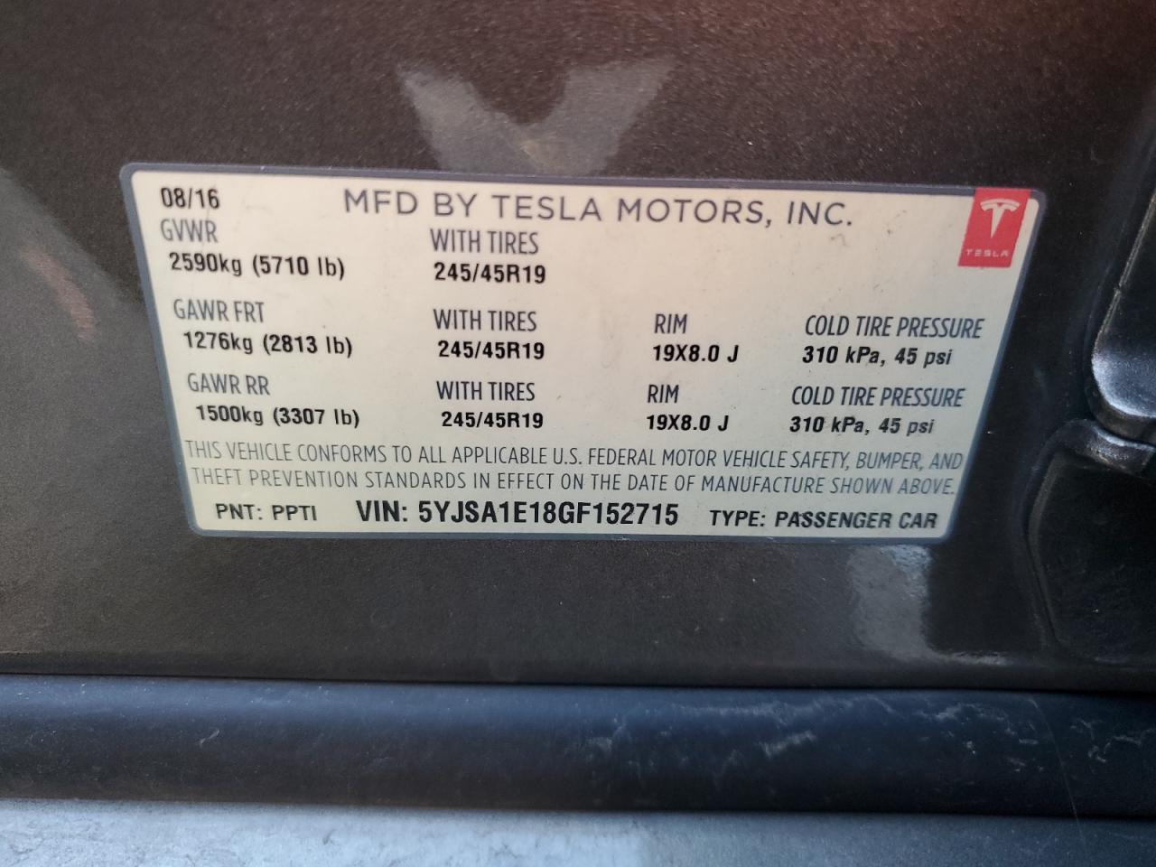 2016 Tesla Model S VIN: 5YJSA1E18GF152715 Lot: 90947915