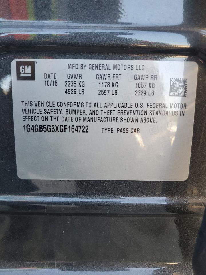 2016 Buick Lacrosse VIN: 1G4GB5G3XGF164722 Lot: 92527615