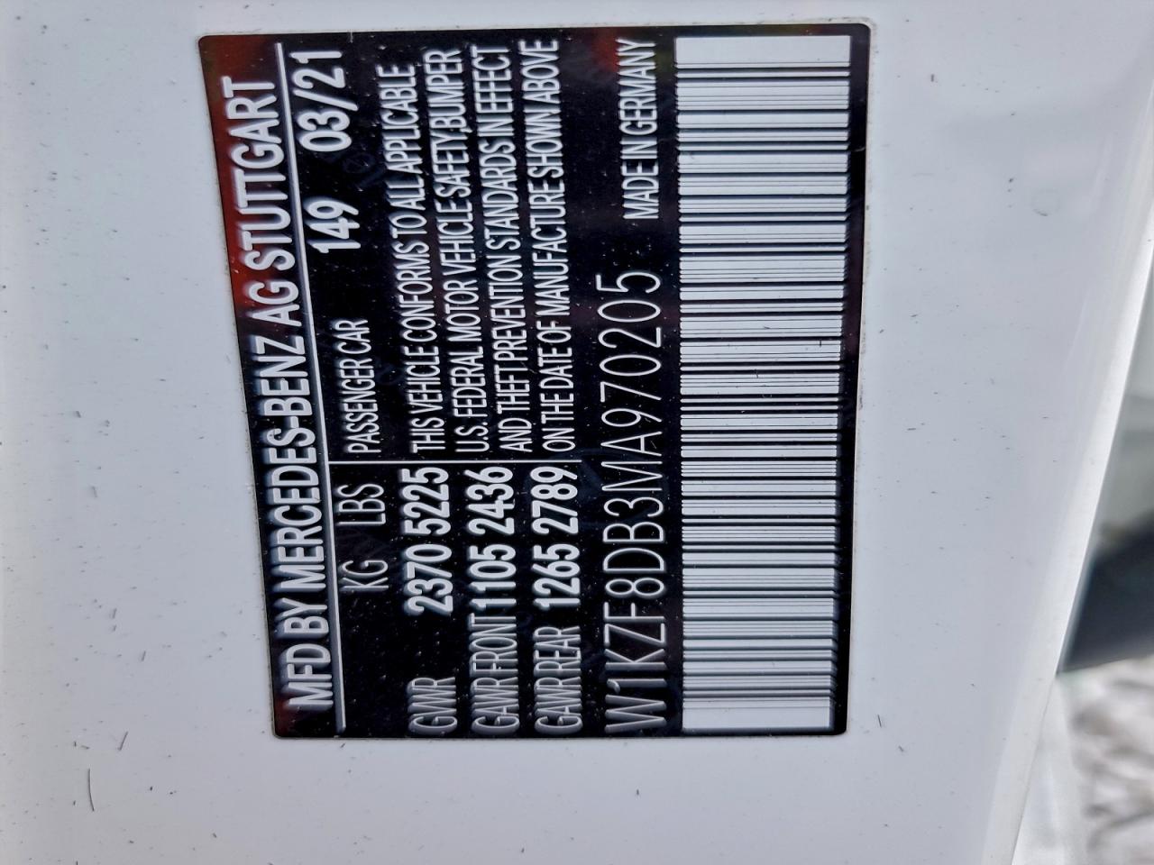 2021 Mercedes-Benz E 350 VIN: W1KZF8DB3MA970205 Lot: 94180405