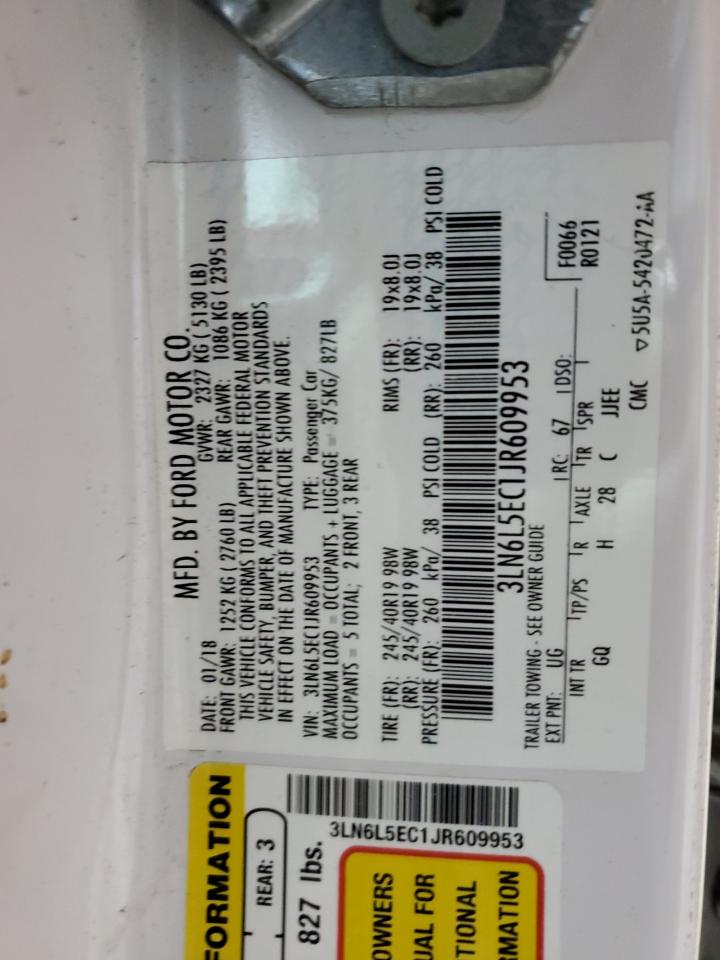 2018 Lincoln Mkz Reserve VIN: 3LN6L5EC1JR609953 Lot: 92702315