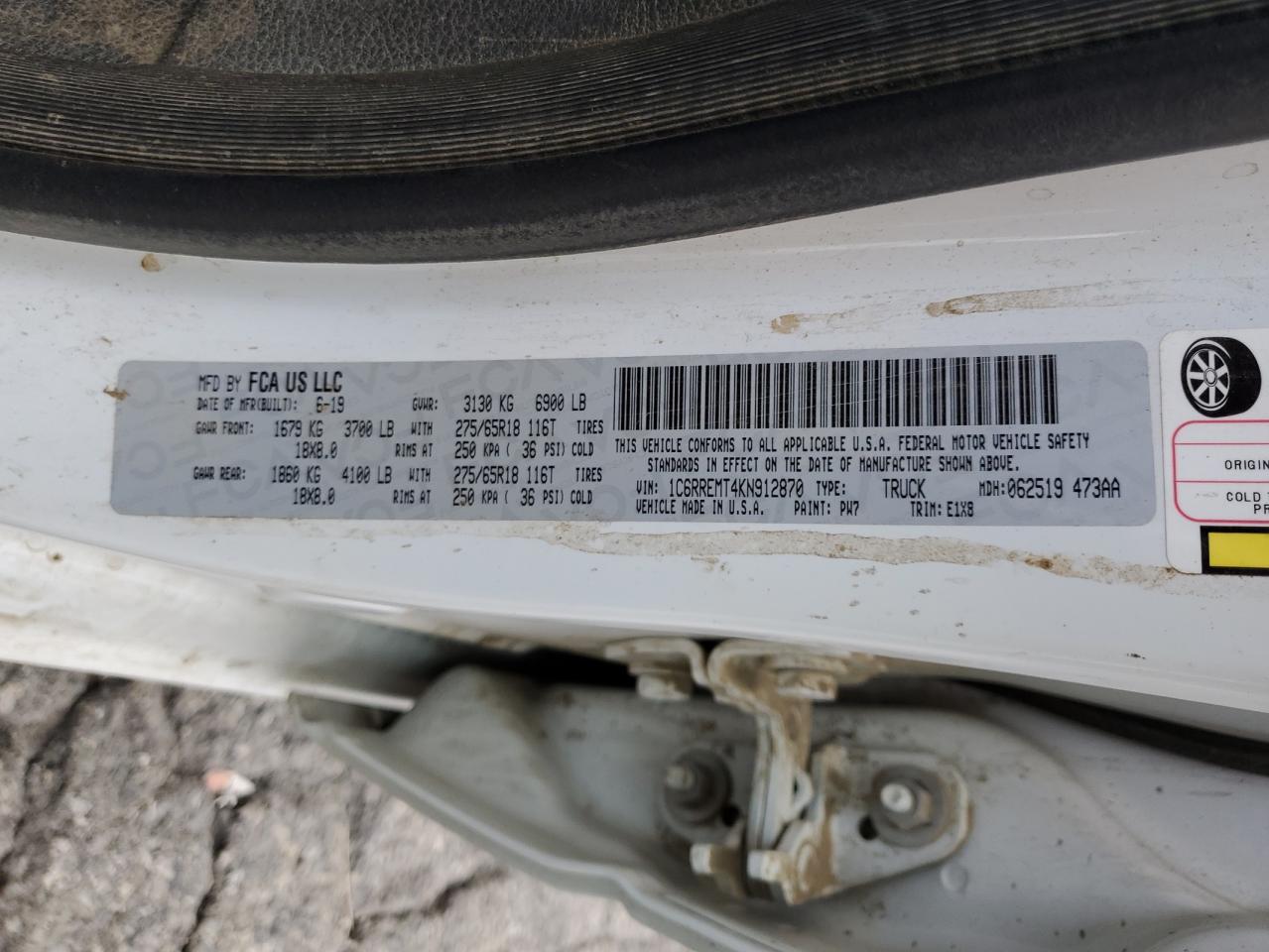 2019 Ram 1500 Big Horn/Lone Star VIN: 1C6RREMT4KN912870 Lot: 92797725