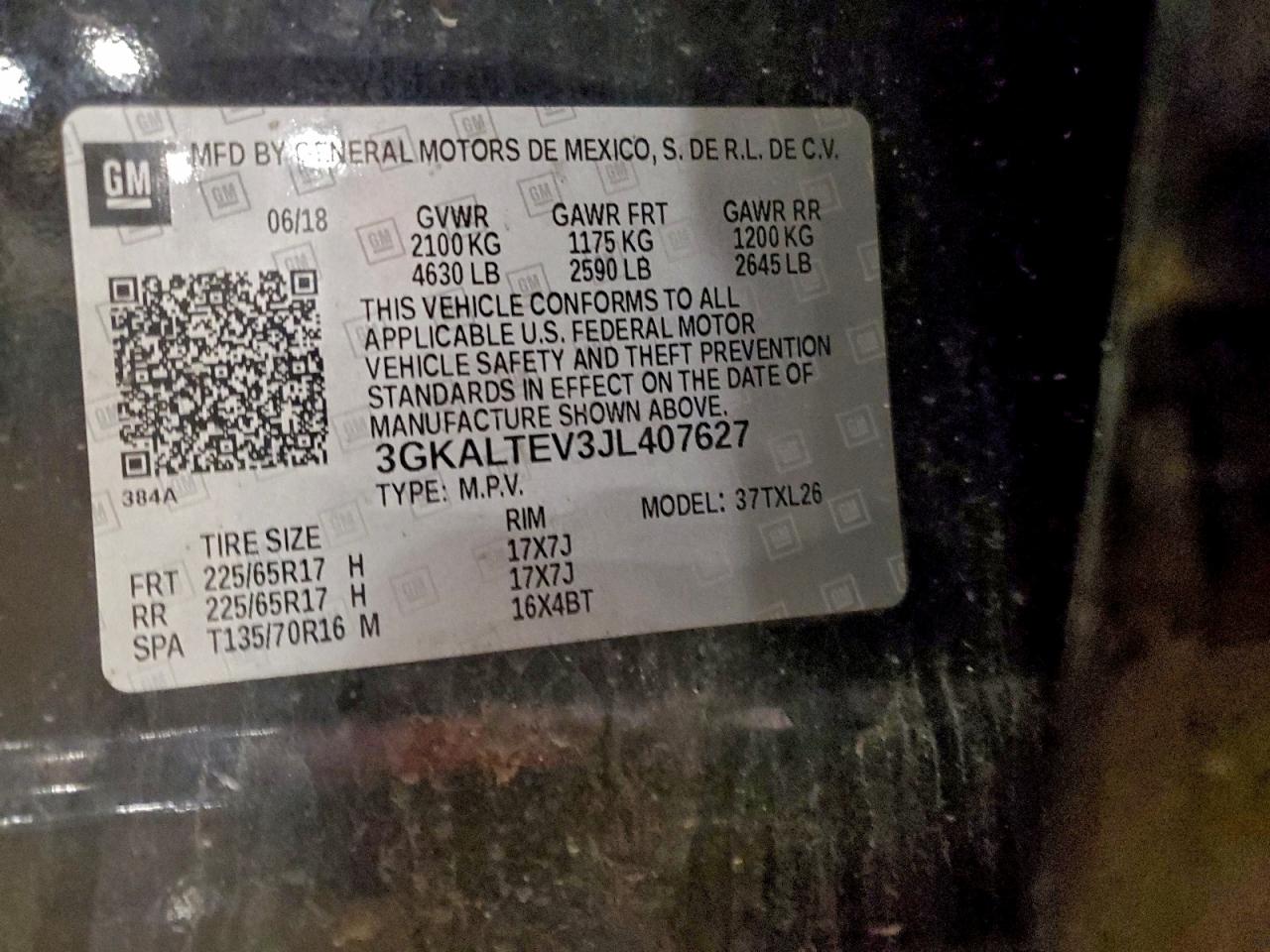 2018 GMC Terrain Sle VIN: 3GKALTEV3JL407627 Lot: 94160005