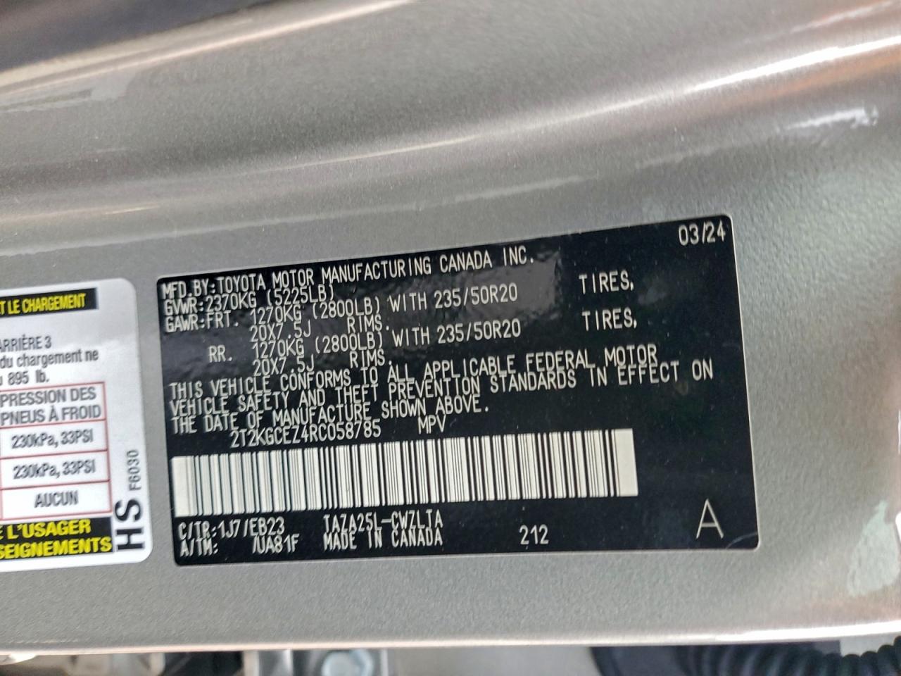 2024 Lexus Nx 350 Luxury VIN: 2T2KGCEZ4RC058785 Lot: 93839875