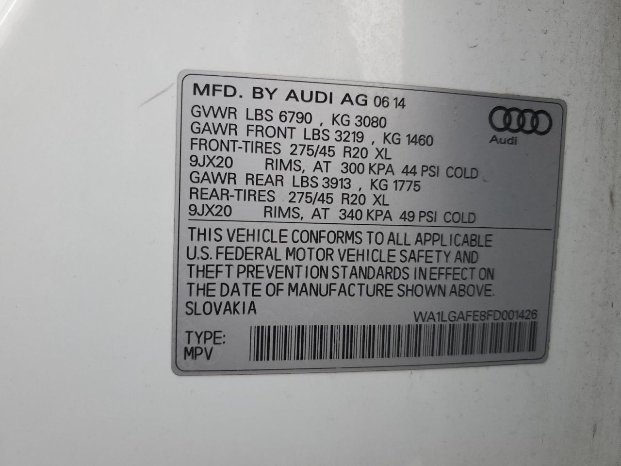 2015 Audi Q7 Premium Plus VIN: WA1LGAFE8FD001426 Lot: 93905645