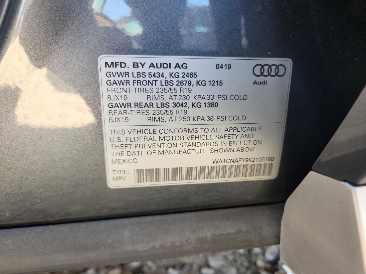 2019 Audi Q5 Prestige VIN: WA1CNAFY9K2105168 Lot: 92004145