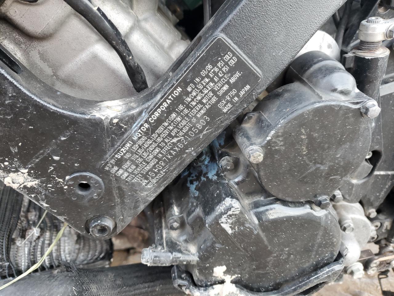 2006 Suzuki Gsx-R750 K6 VIN: JS1GR7KAX62105803 Lot: 92563495