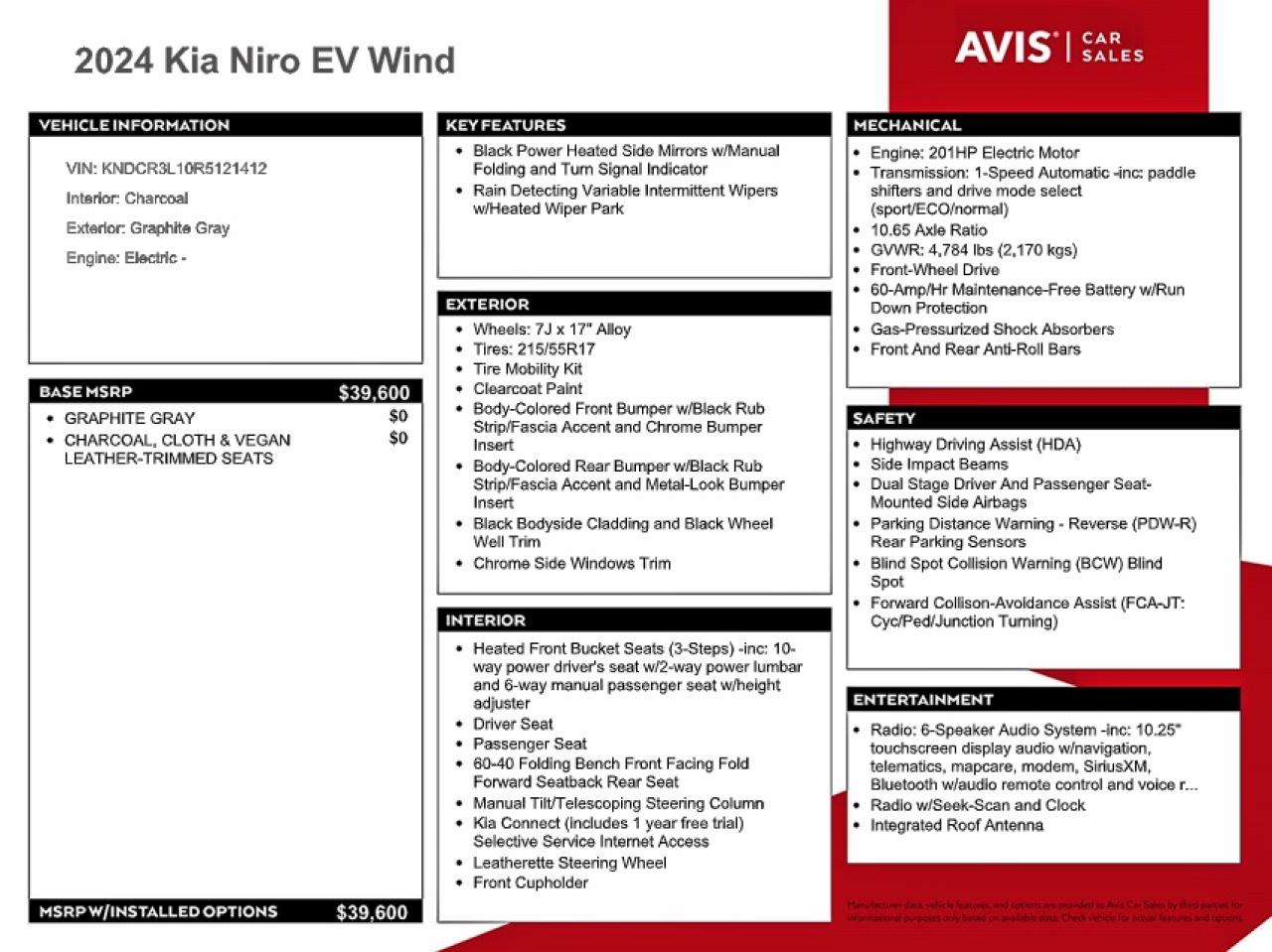 2024 Kia Niro Wind VIN: KNDCR3L10R5121412 Lot: 90429155