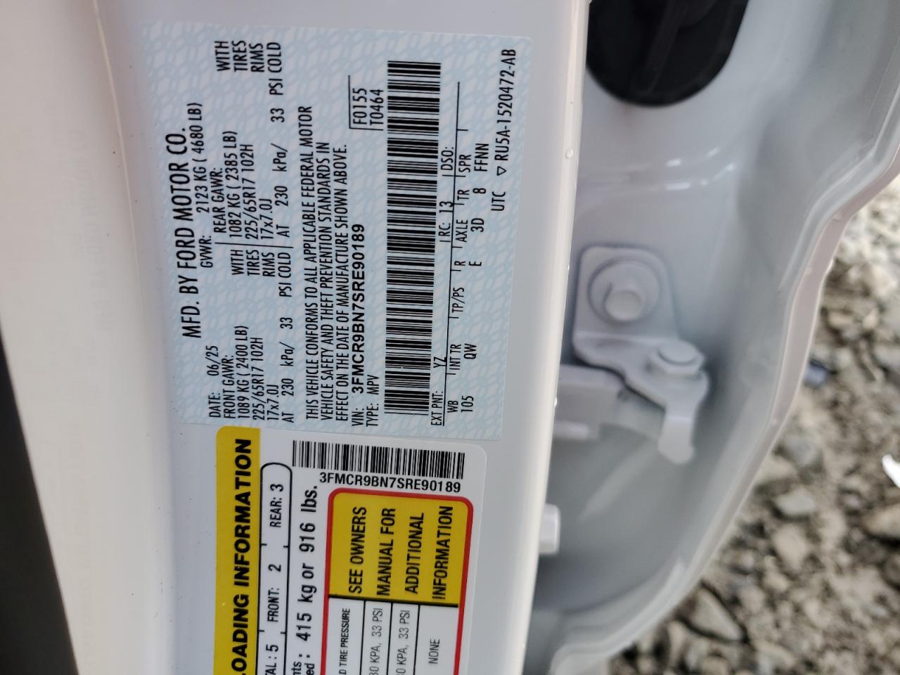 2025 Ford Bronco Sport Big Bend VIN: 3FMCR9BN7SRE90189 Lot: 93912645