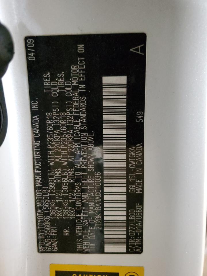 2010 Lexus Rx 350 VIN: 2T2BK1BA1AC010036 Lot: 92980705