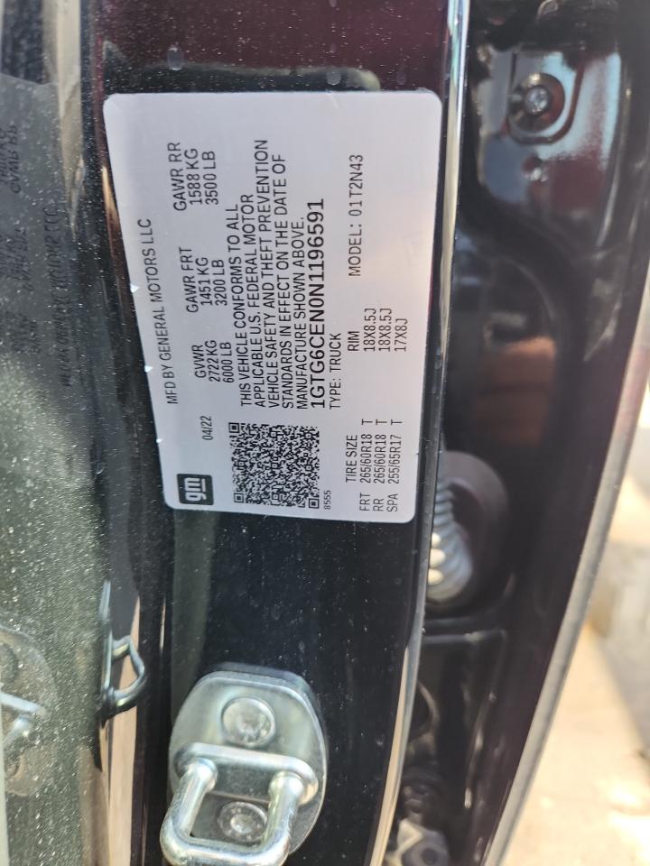 2022 GMC Canyon Elevation VIN: 1GTG6CEN0N1196591 Lot: 93007355