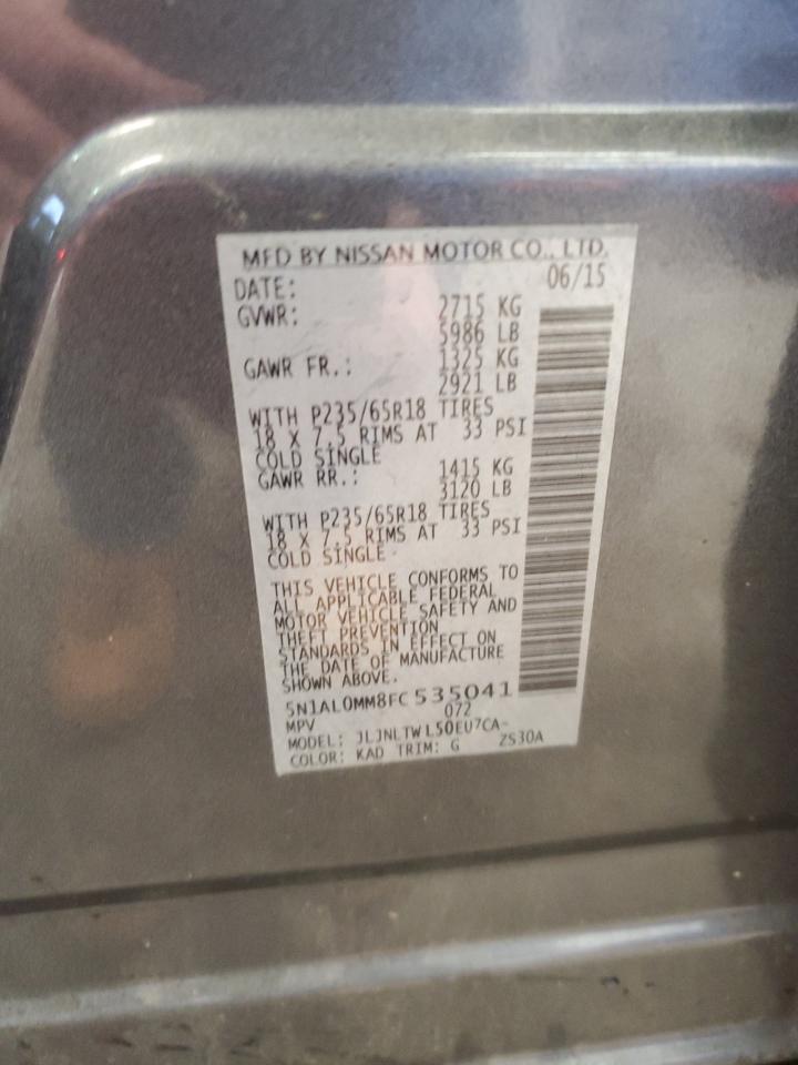 2015 Infiniti Qx60 VIN: 5N1AL0MM8FC535041 Lot: 92031855