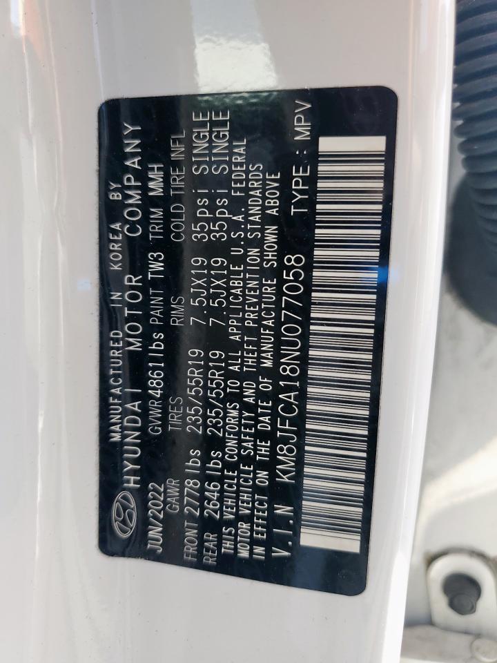 2022 Hyundai Tucson Sel Convenience VIN: KM8JFCA18NU077058 Lot: 92830225