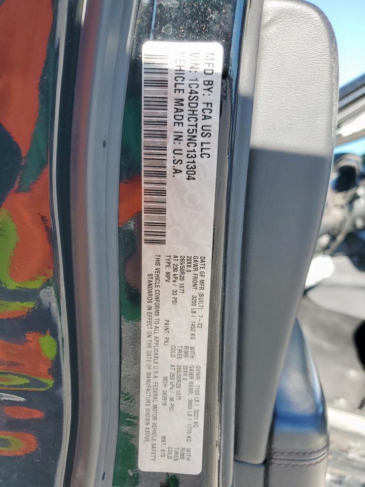 2022 Dodge Durango R/T VIN: 1C4SDHCT5NC131304 Lot: 92266495