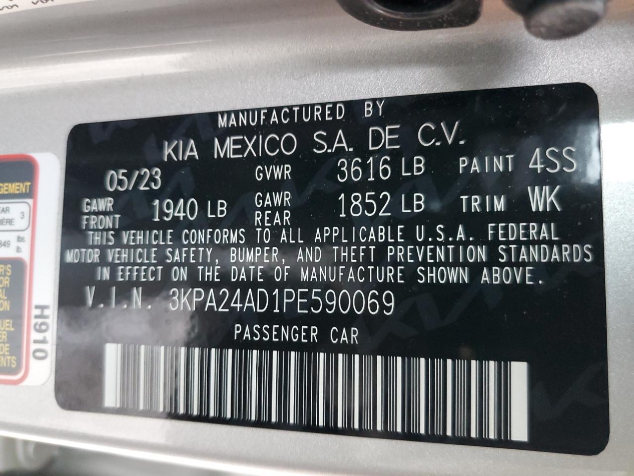 2023 Kia Rio Lx VIN: 3KPA24AD1PE590069 Lot: 92099875