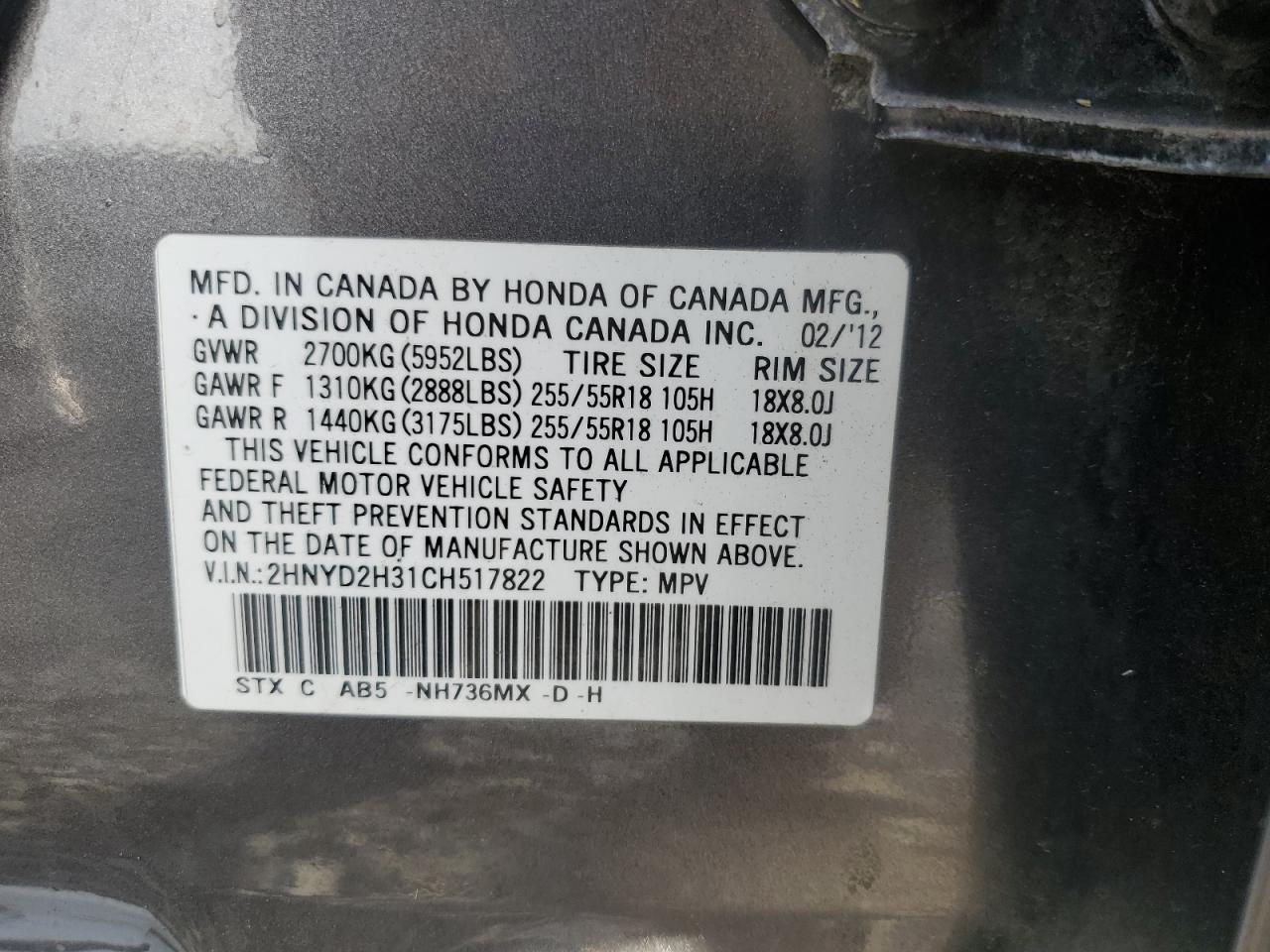 2012 Acura Mdx Technology VIN: 2HNYD2H31CH517822 Lot: 90885715