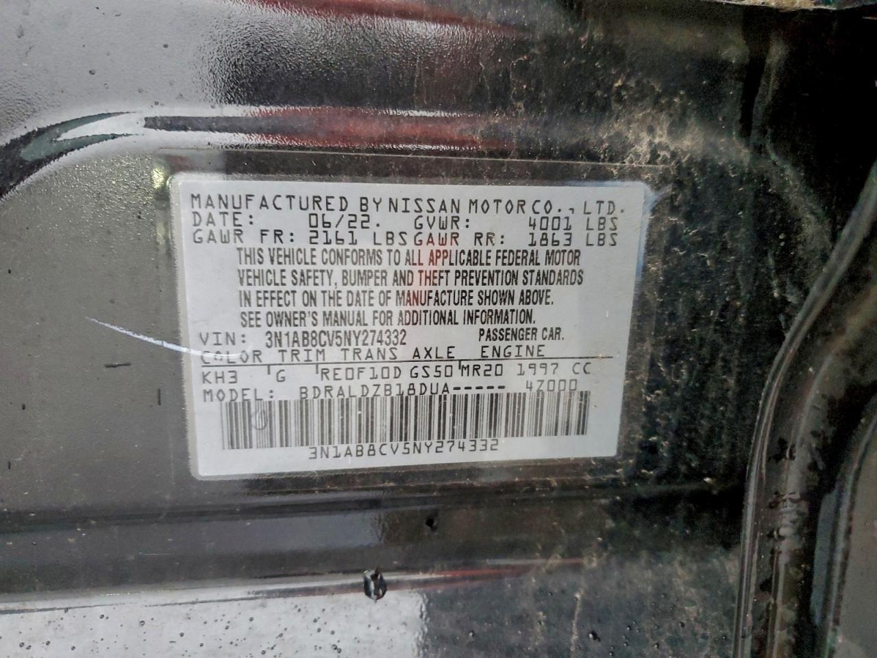 2022 Nissan Sentra Sv VIN: 3N1AB8CV5NY274332 Lot: 94468555