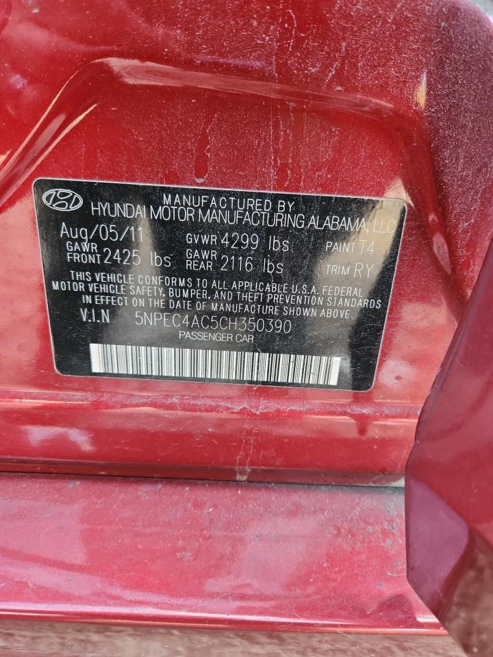 2012 Hyundai Sonata Se VIN: 5NPEC4AC5CH350390 Lot: 91177105