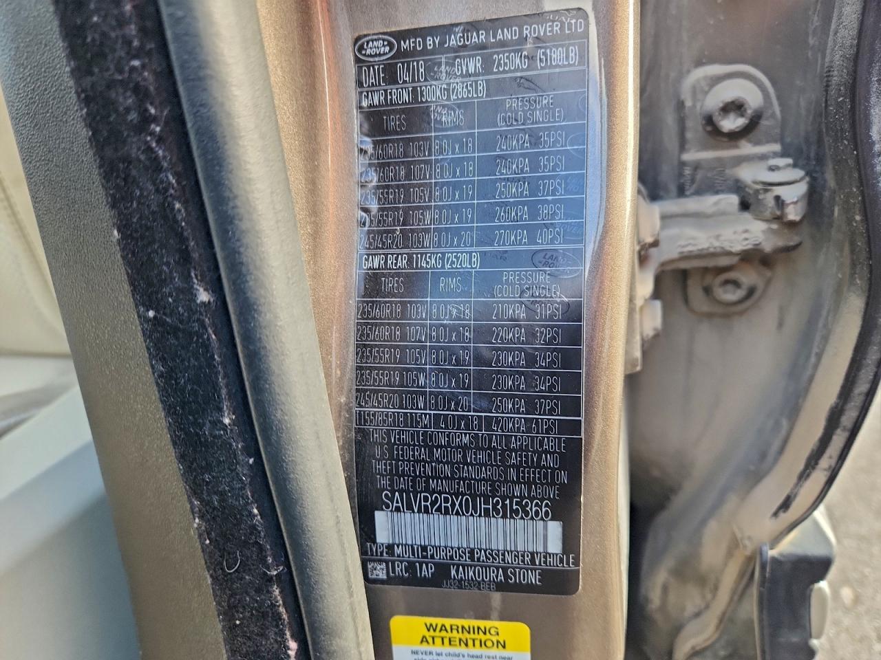 2018 Land Rover Range Rover Evoque Hse VIN: SALVR2RX0JH315366 Lot: 94238285