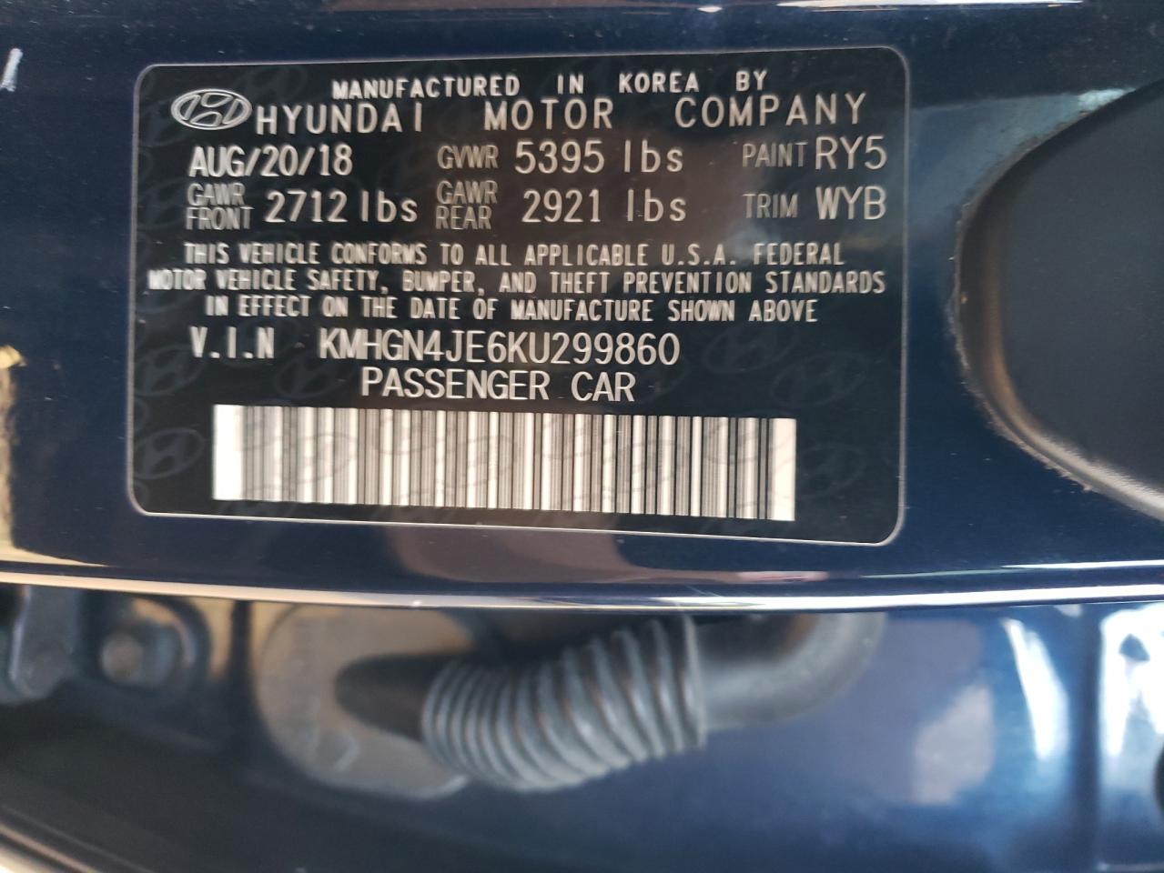 2019 Genesis G80 Base VIN: KMHGN4JE6KU299860 Lot: 93282335