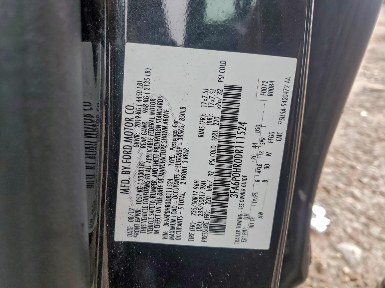 2013 Ford Fusion Se VIN: 3FA6P0HR0DR111524 Lot: 94319645