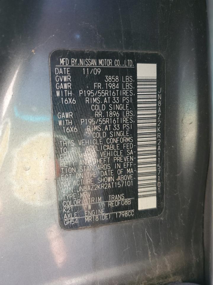 2010 Nissan Cube Base VIN: JN8AZ2KR2AT157101 Lot: 90088675