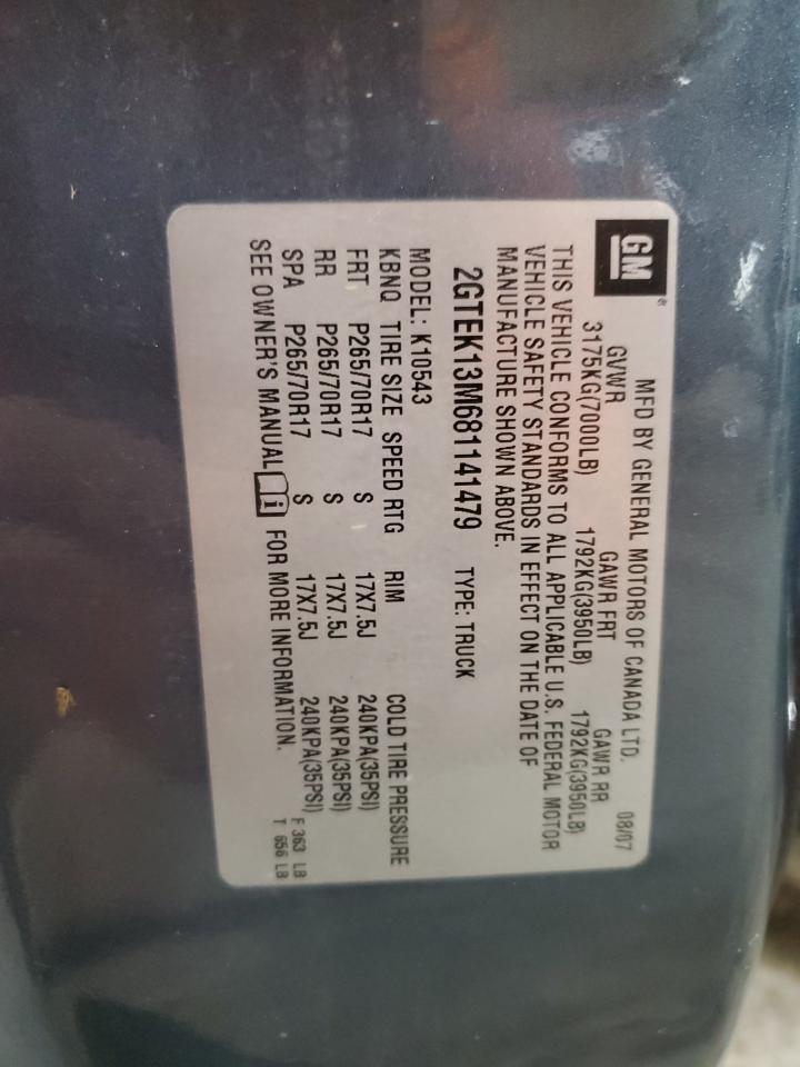 2008 GMC Sierra K1500 VIN: 2GTEK13M681141479 Lot: 92943485