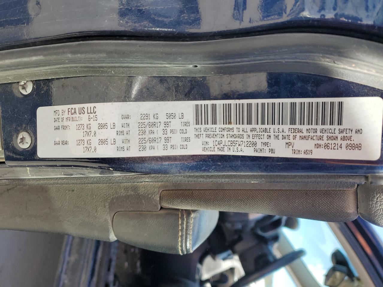 2015 Jeep Cherokee Latitude VIN: 1C4PJLCB5FW712200 Lot: 92221385