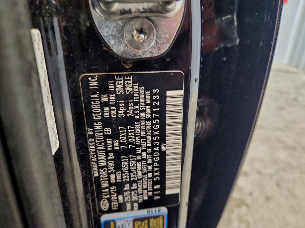 2019 Kia Sorento L VIN: 5XYPGDA35KG571233 Lot: 93733995