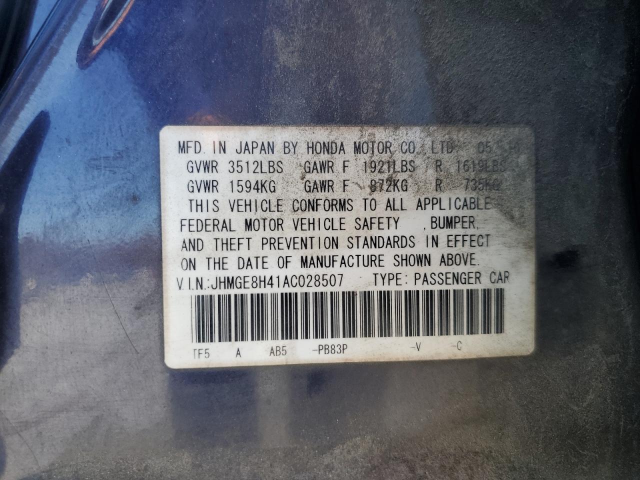 2010 Honda Fit Sport VIN: JHMGE8H41AC028507 Lot: 91361285