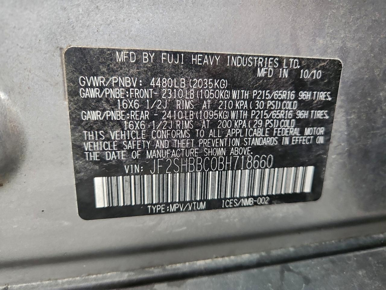 2011 Subaru Forester 2.5X VIN: JF2SHBBC0BH718660 Lot: 93110705