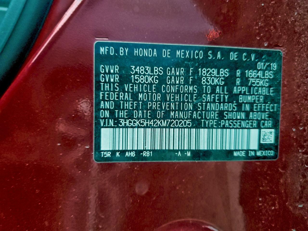 2019 Honda Fit Lx VIN: 3HGGK5H42KM720205 Lot: 94564645