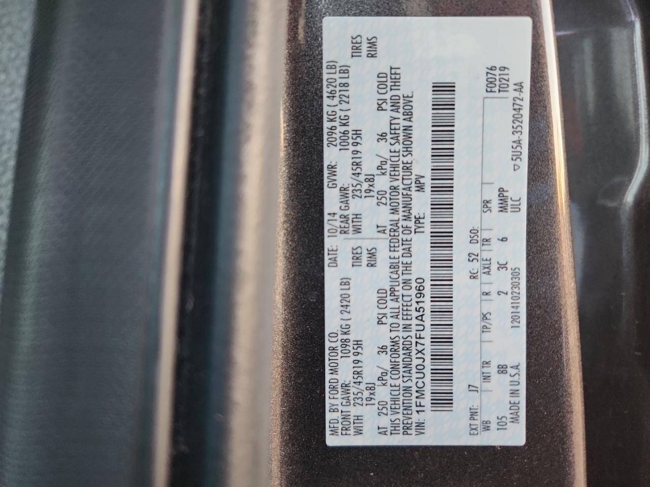 2015 Ford Escape Titanium VIN: 1FMCU0JX7FUA51960 Lot: 93030955