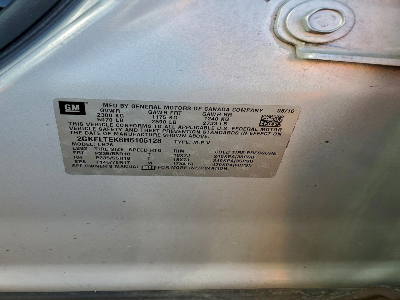 2017 GMC Terrain Sle VIN: 2GKFLTEK6H6105128 Lot: 94561525